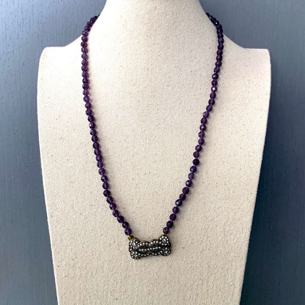 QVC La Vintage Purple Bead Necklace with Swarovski Clasp – 24”